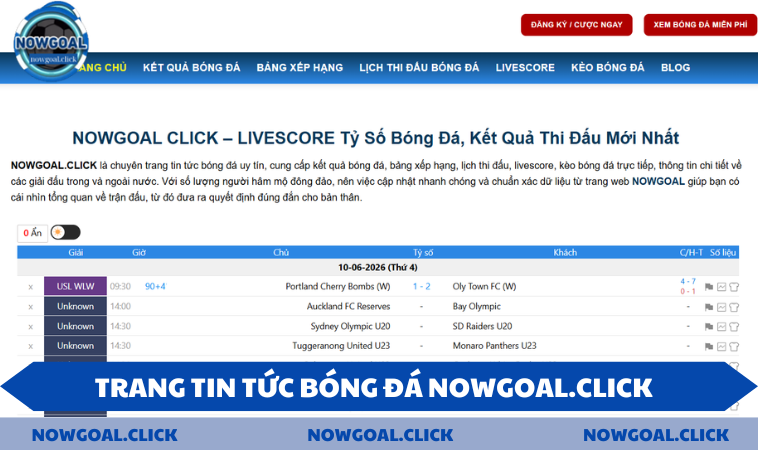 Thông tin trang tin tức bóng đá NOWGOAL